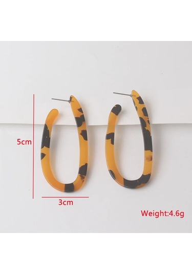 Guangtuo Akrilik Kadın Dangle Küpe - Hollow Geometrik Desenli Leopar Şerit Kolye Mavi