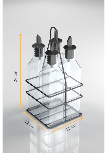 Teknotel 4'lü Cam Şişeli Yağdanlık Sosluk Sirkelik Standı Mat Siyah Mg023 Siyah