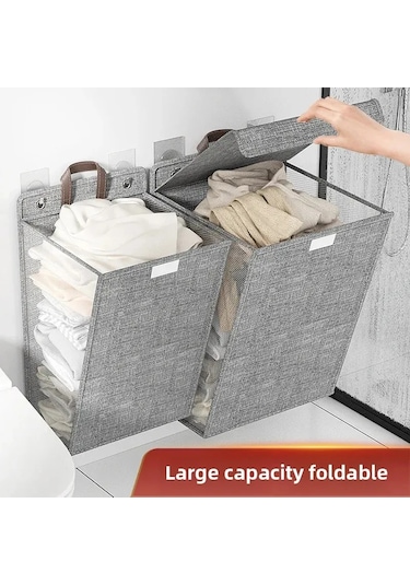 Kosona Duvar Takılı Çamaşır Sepeti - Banyo Ve Ev İçin Kullanıma Uygun, Katlanabilir Tasarım, Orta Boy Bej Renk Diğer