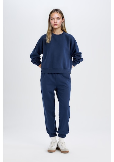 Defacto Regular Fit Normal Kalıp Basic İçi Kalın Polarlı Kadın Eşofman Takımı D8022AXNSNV241 - Lacivert