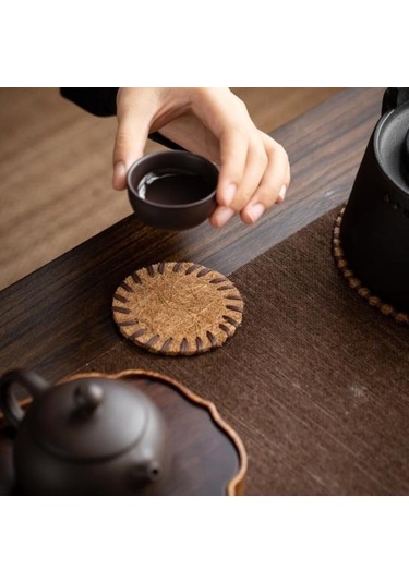 2 Adet Coaster El Yapımı Hindistan Cevizi Kahverengi Çay Mat Isıya Dayanıklı Kaymaz Yeniden Kullanılabilir Coaster Çaydanlık Ve Bardak 8cm Diğer