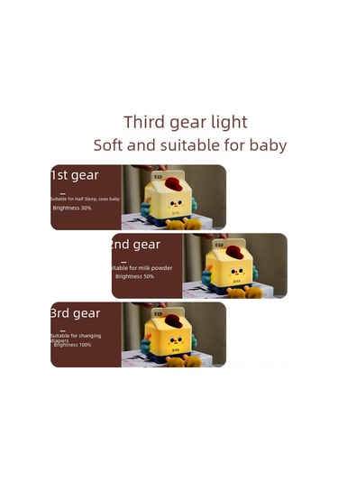 Mufunye Çocuk Odası Şarjlı Sessiz Gece Lambası, Zamanlayıcı Fonksiyonlu, Kartoon Süt Kutusu Desenli, Yatak Odası Dekoratif Aydınlatma 2w Diğer