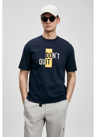 Lufian Carl Modern Grafik T- Shirt Lacivert Lacivert 111020285100200