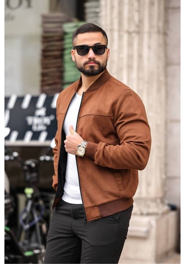 Unisex Süet Kolej Ceket - Günlük Ve Spor Kombinlerin Vazgeçilmezi Kahverengi Süet