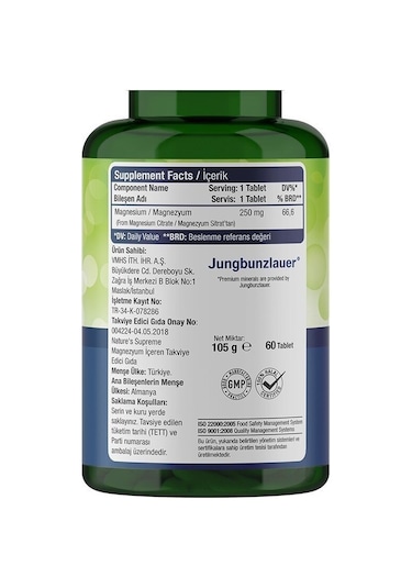 Natures Supreme Magnesium Citrate 250 Mg 60 Tablet Aromasiz