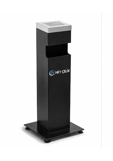Siyah Kare Küllük K-01 Metal Dış Mekan Sigara Küllüğü Hey Çelik