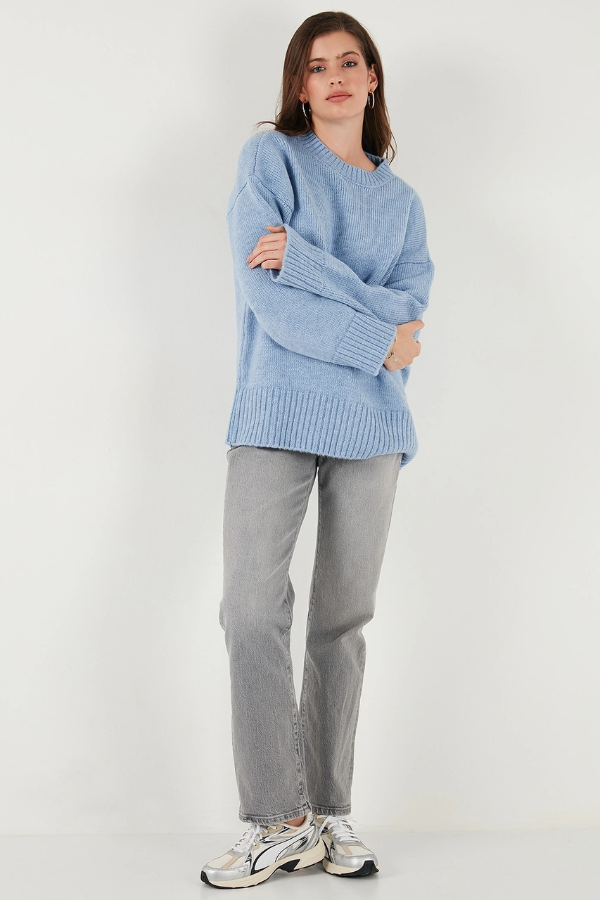 Lela Regular Fit Bisiklet Yaka Basic 2'Li Paket Triko Bayan Kazak 4616213S2 Bebe Mavi-Taş