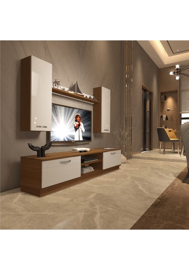Decoraktiv Eko 5db Mdf Dvd Tv Ünitesi Tv Sehpası Ceviz - Beyaz