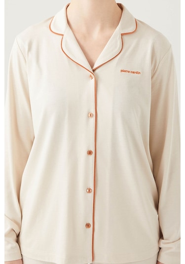 Pierre Cardin 7717 Gömlek Model Kadın Pijama Takım Bej