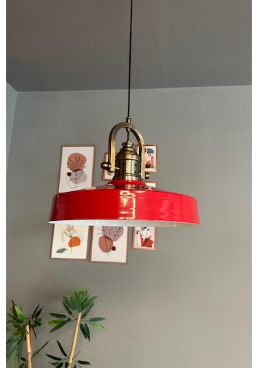 Açe Kırmızı Tekli Delikli Eskitme Başlık Avize Retro Sarkıt Ofis Showroom Salon Mutfak Avizeleri Kırmızı