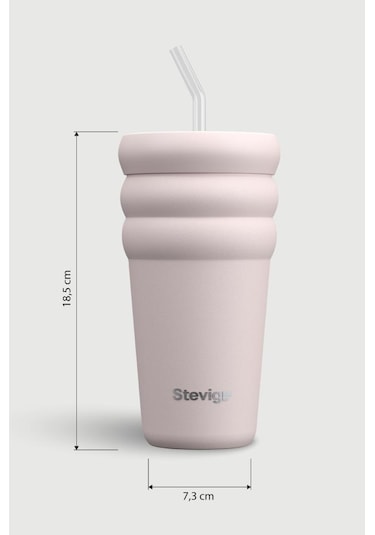Stevig 3 Bubble Two-cap Straw Tumbler Çelik Termos 600 Ml Soft Quartz St-248 Pembe