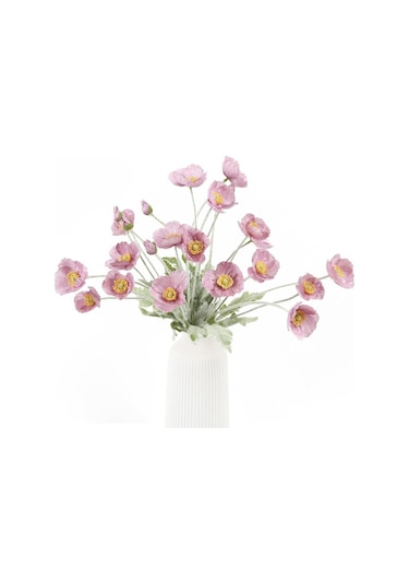 Yapay Çiçek Gelincik Çiçeği Gülkurusu Renk 3 Çiçek 1 Tomurcuk 59cm Pembe