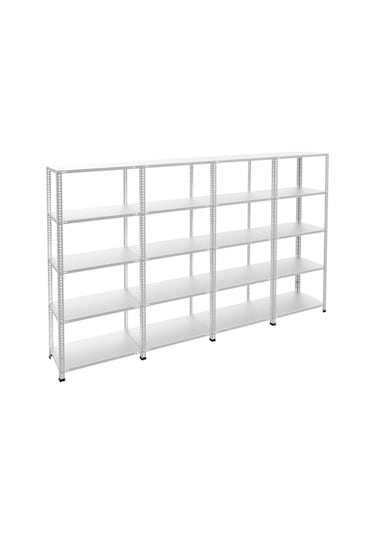 Rafburada 5 Katlı 4'lü Galvaniz Çelik Raf - Depo, Arşiv, Kiler, Dosya, Market Rafı-43x75 cm-300 cm-1.00 mm