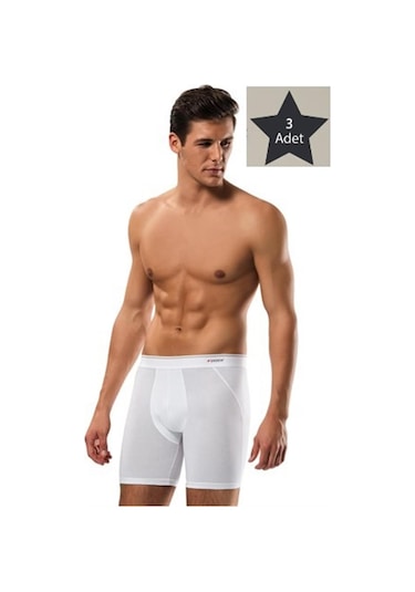 Erdem Erkek Pamuk Elastan Uzun Boxer 1470 - 3 Adet Beyaz