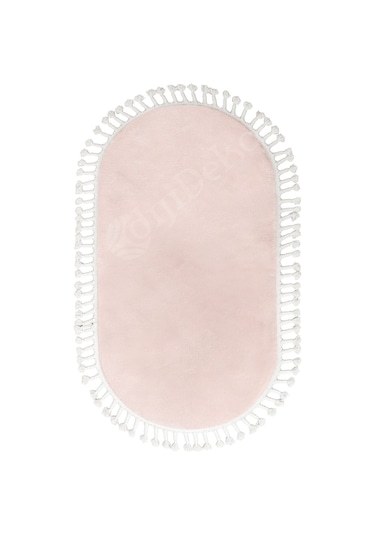 Dijidekor Pembe Oval Post Halı Saçaklı Peluş Yumuşacık Antiba...