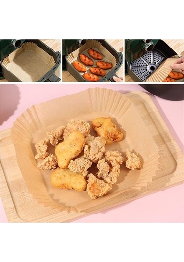 50 Adet Air Fryer Pişirme Kağıdı Tek Kullanımlık Yağ Geçirmez Yap
