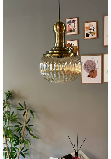 Mola Cam Bal Rengi Tekli Avize Uzun Eskitme Tokmak Başlık Retro Sarkıt Lamba Salon Aydınlatma Bal