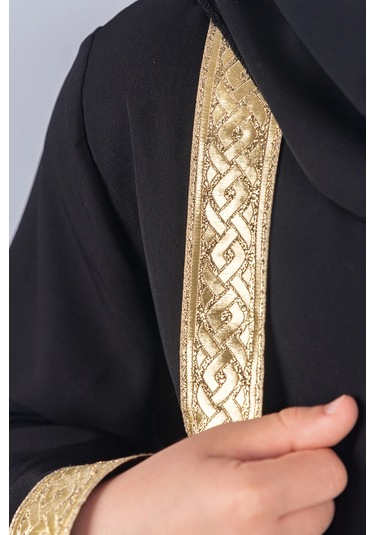 Eşarplı Ferace Medine İpek Kumaş Kız Çocuk Siyah