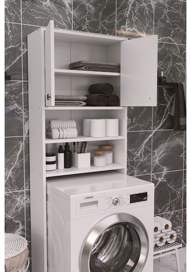 Dekorfim DF03103B Çamaşır Makinesi Üstü Düzenleyici Dolap
