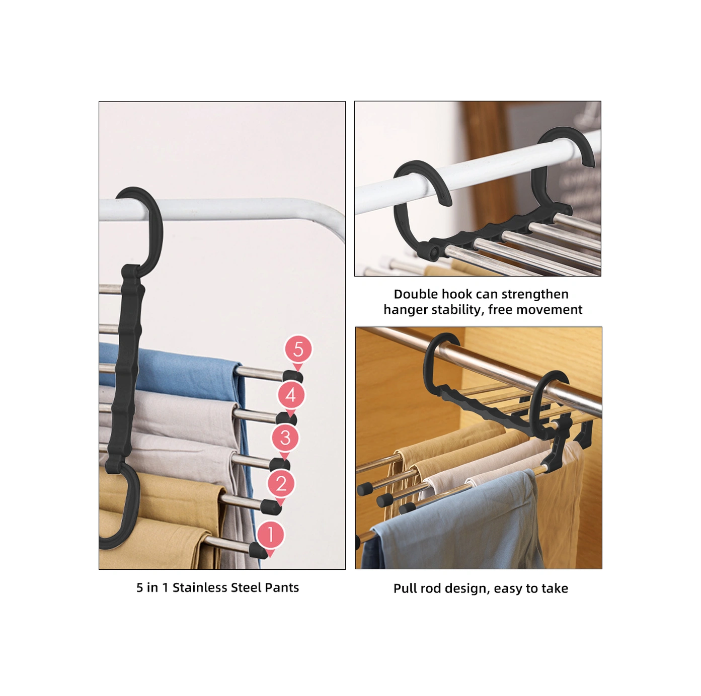 Moveevo Stoksel Paslanmaz Çelik 5 Katlı Çekilebilir Pantolon Asıcı, Kayma Engeli, 360 Derece Döner Kanca, 2 Adet Siyah Ev Giyim Organizatörü Siyah Moveevo Stoksel Paslanmaz Çelik 5 Katlı Çekilebilir Pantolon Asıcı, Kayma Engeli, 360 Derece Döner Kanca, 2 Adet Siyah Ev Giyim Organizatörü Siyah