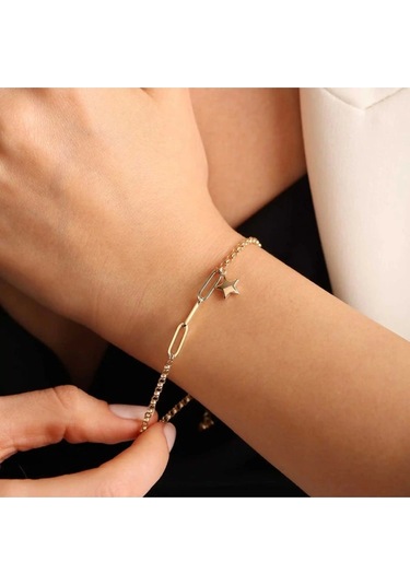 Çgk Çiğdem Gürel Kuyumculuk Yıldız Detaylı Minimal Doç Bileklik Çok Renkli