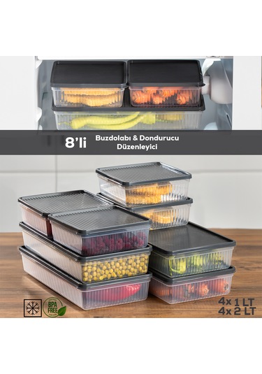 Porsima 8li Nofrost Buzdolabı Saklama Kabı Organizer Antrasit