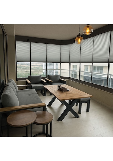 Perdema Kancalı/vidalı Jalvolin Plise Cam Balkon Perdesi - Ofis Perdesi - Mutfak Perdesi - Salon Perdesi Bulut Gri