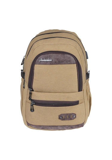 Relaxion Camel Kanvas Su Geçirmez Kumaş Okul Sırt Çantası 1650