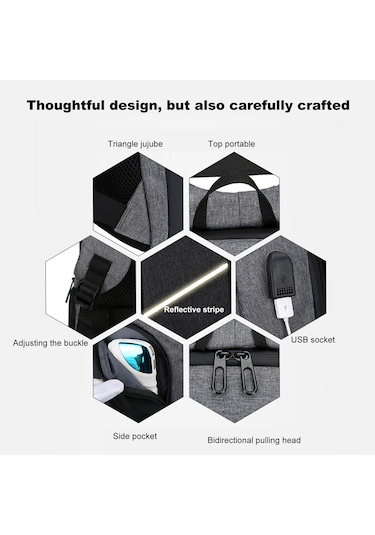 Jeemson Usb Şarjlı Geniş Kapasiteli Sırt Çantası - Suya Dayanıklı, 17" Bilgisayar Ve Aletleri Taşıyor Gri Gri