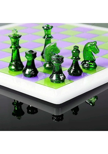 Epoksi Reçine Silikon Kalıp Üç Boyutlu Satranç Taşları Kalıbı Seti 16 Lı