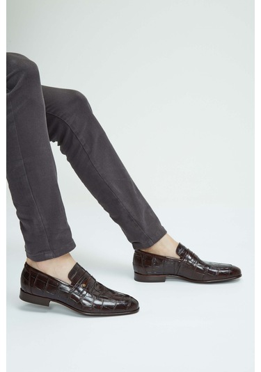 Tamer Tanca Erkek Hakiki Deri Kahverengi Makosen Ayakkabı 183 26201 Erk Ayk Y23 Kahve Kroko Kahverengi