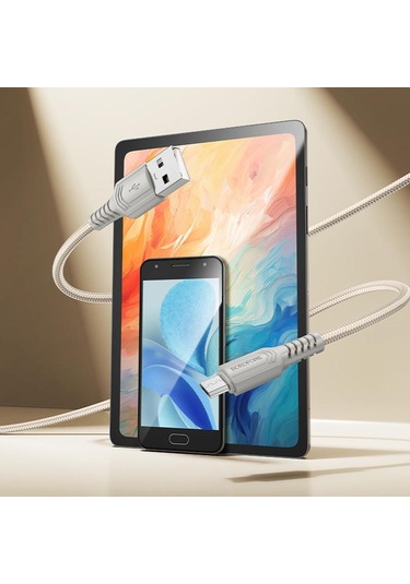 Borofone Bx116 1m 2.4a Usb'den Micro Usb'ye Belirli Şarj Veri Kablosu Beyaz