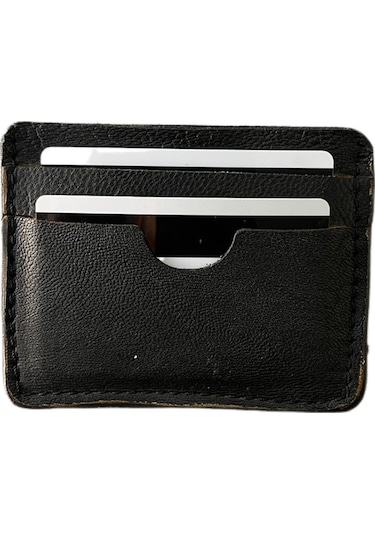 Gerçek Deri Antik Siyah El Yapımı Deri Kartlık Siyah