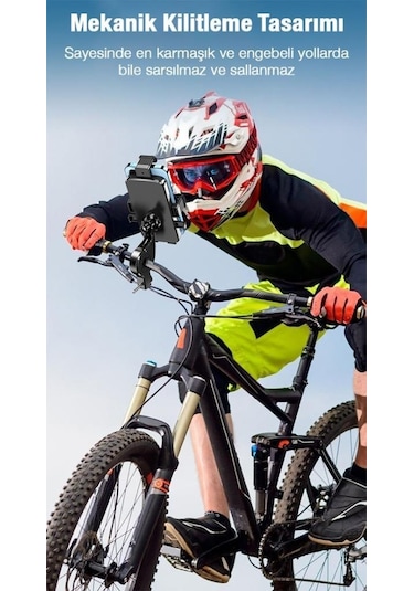 Polham Otomatik Kilit Sistemli Sarsılmaz Düşmez Gidon Uyumlu Bisiklet, Motosiklet Telefon Tutucu