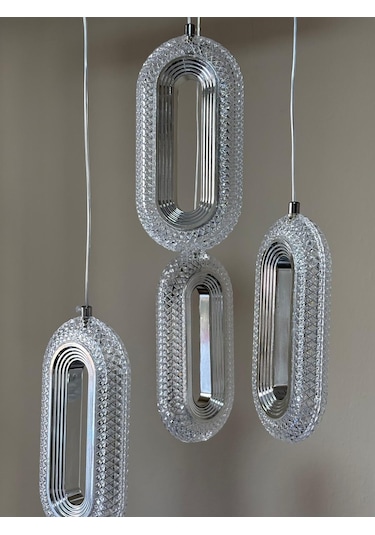 3 Renk 4 Lü Kristal Sarkıt Avize Krom - Gümüş