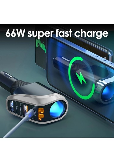 Sones Ozio Dy48tc 188w Type-c + Usb Çift Bağlantı Noktalı Çok Fonksiyonlu Araç Şarj Cihazı, Çakmaklı Turuncu