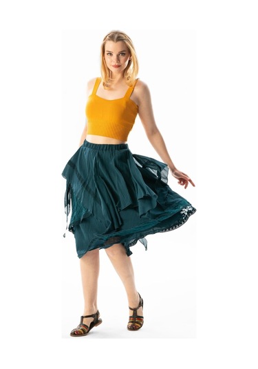 Salkım Vual Dantelli Saçaklı Uzun Yazlık Otantik Etek Petrol Ptrl-petrol Petrol