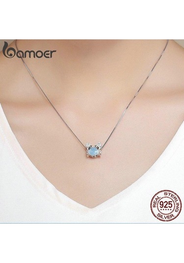 Novahub 925 Ayar Gümüş Komik Yengeç Boncuk Bilezik Kadın Mavi Emaye Göz Alıcı Gümüş