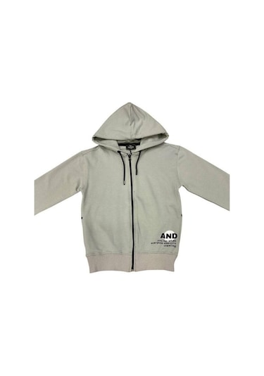 Erkek Çocuk Kapüşonlu Fermuarlı Pamuklu Hırka-15355 Gri