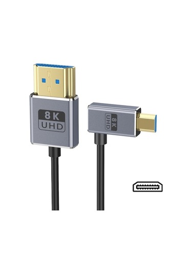 Novahub 60cm Koaksiyel Mikro Hdmı - Hdmı 8k Uhd 48gbps Video Bağlantı Kablosu, Stil: Sol Dirsek, Altın Kaplı