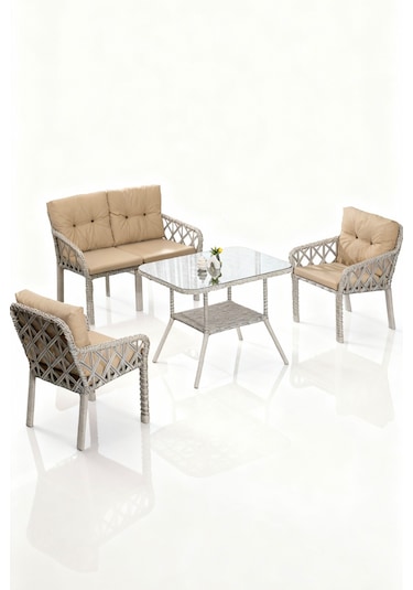 Lumisgarden Neva Rattan Bahçe Takımı 2+1+1 +masa Bej