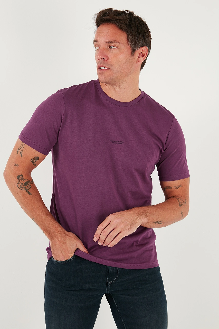 Buratti Yazı Detaylı Pamuklu Regular Fit Bisiklet Yaka Erkek T Shirt 59020203 Mürdüm