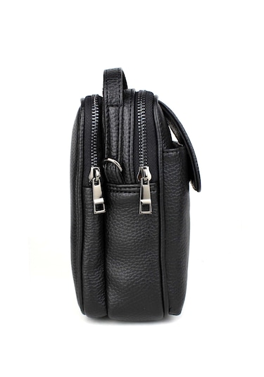 Erkek Kapaklı Çok Bölmeli El Ve Omuz Çantası Siyah
