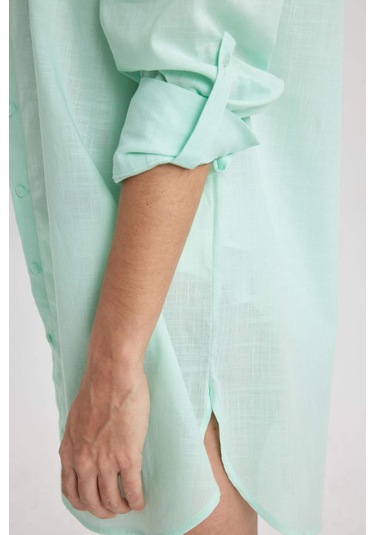 DeFacto Regular Fit Pamuklu Plaj Gömleği-Fall in Love W8241AZ24SMGN1229 Yeşil