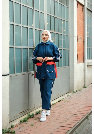 Tesettür Eşofman Takımı Fermuarlı Ikili Takımı İndigo 450 İndigo