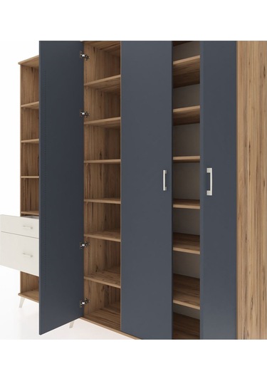 Kronos Dolap 16 Raflı 2 Çekmeceli 3 Kapaklı 220x59x243 Çam-antrasit/aytaşı Antrasıt/aytası