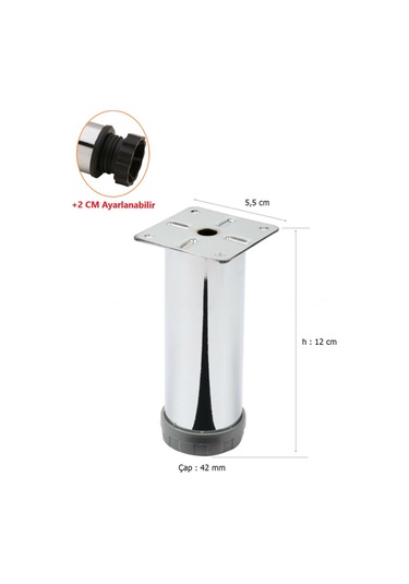 4 Adet Tablalı Ayarlı Metal Baza Ayağı 12cm