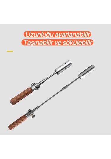 Üç Parçalı Uzun Alev Tabancası Ayarlanabilir, Katlanabilir, Taş Gümüş