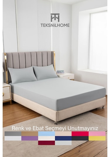 Ranforce Gri Pamuklu Tek / Çift Kişilik Battal Tam Kenar Lastikli Çarşaf 14 Renk Fıtted Gri