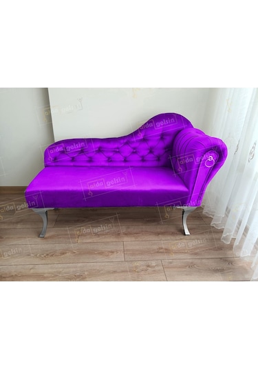 Ters Kol Dekoratif Bihter Koltuk Josefin Puf 110 Cm Gümüş Ayak Lila